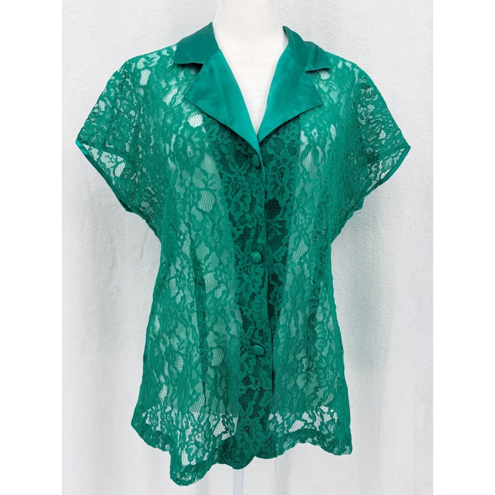 Victorias Secret Gold Label Emerald Green Lace Button Front Lingerie Top Large